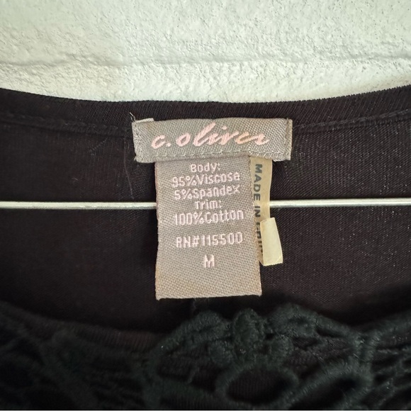 c. oliver Black Long Sleeve Tunic Top with Crochet Detail – Size M $17 - Picture 3 of 9